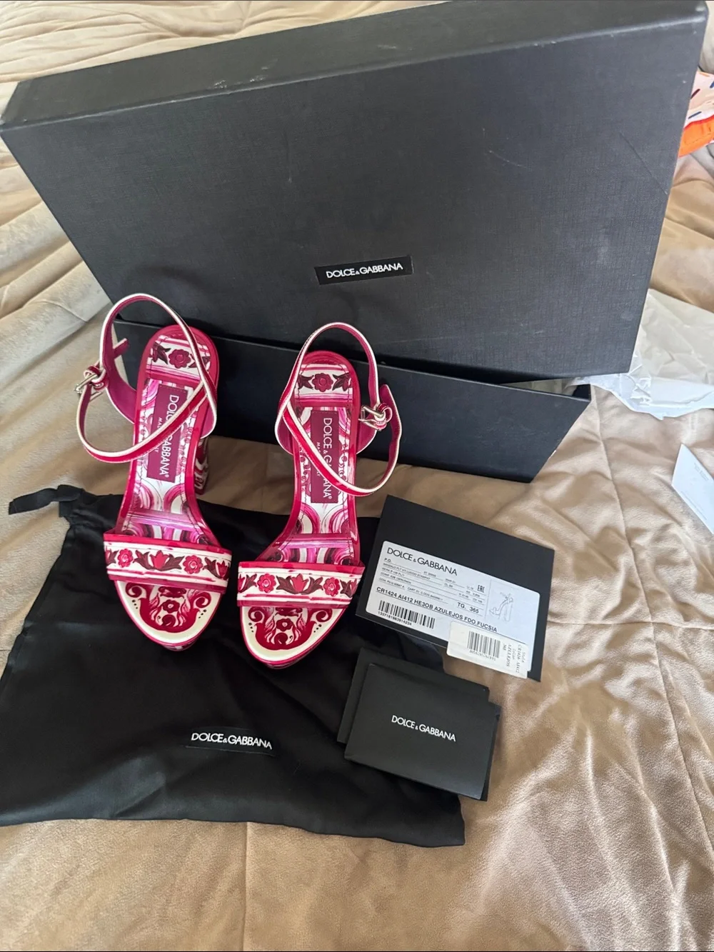 Authentic Dolce & Gabbana Pink Printed Ankle-Strap platform Heels 36.5